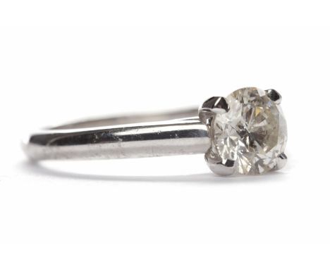 DIAMOND SOLITAIRE RINGthe round brilliant cut diamond of approximately 0.96 carats in eighteen carat white gold, size M