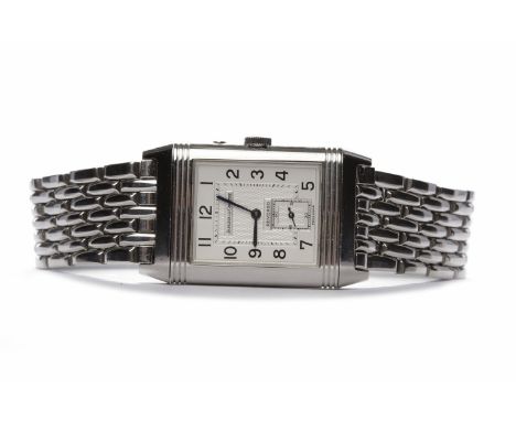 GENTLEMAN'S JAEGER LE COULTRE REVERSO  STAINLESS STEEL WRIST WATCHthe rectangular dial with Arabic numerals in black, with re