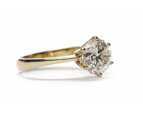 DIAMOND SOLITAIRE RINGthe round brilliant cut diamond of approximately 1.76 carats, in eighteen carat gold, size M