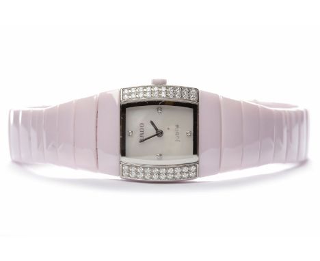 LADY'S RADO JUBILE TITANIUM DIAMOND SET CERAMIC QUARTZ WRIST WATCHthe mother of pearl dial with four dot hour markers, the pi