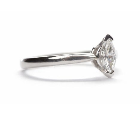 DIAMOND SOLITAIRE RINGthe marquise cut diamond of approximately 0.30 carats in platinum, size M