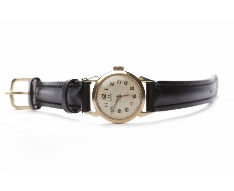 LADY'S OMEGA MANUAL WIND WRIST WATCHthe round white dial with applied Arabic numerals in gold, the 20mm case blank to the rev