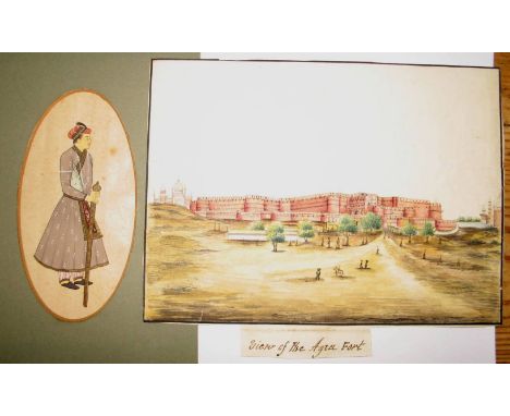 INDIA WATERCOLOURS, fine early view of Agra Fort (creased), together with a portrait of an Indian gentleman.