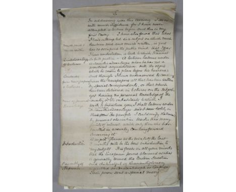 TURKEY / RUSSIA.  DE WINTON, Sir Francis.  Manuscript lecture given by de Winton on Russia &amp; Turkey, delivered at Camden 
