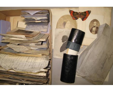 MANUSCRIPT LETTERS / EPHEMERA.  Box of assorted letters etc, 19th century.