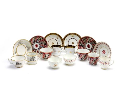 A GROUP OF 18TH CENTURY WORCESTER TEA AND COFFEE WARES consisting of two Queen Charlotte pattern tea cups and saucers and a m