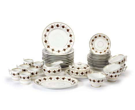 AN EARLY 19TH CENTURY WORCESTER FLIGHT BARR & BARR PART BREAKFAST SET with brown flower head banded decoration and with gilt 