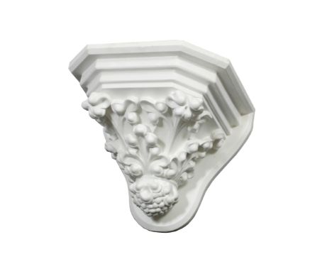 A VICTORIAN PLASTER ARCHITECTURAL WALL BRACKET with acanthus leaf supports, 51.5cm wide x 40cm high 