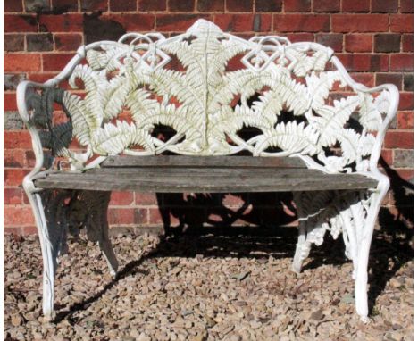 A CAST ALUMINIUM COALBROOKDALE STYLE FERN AND BLACKBERRY BENCH  112cm wide 