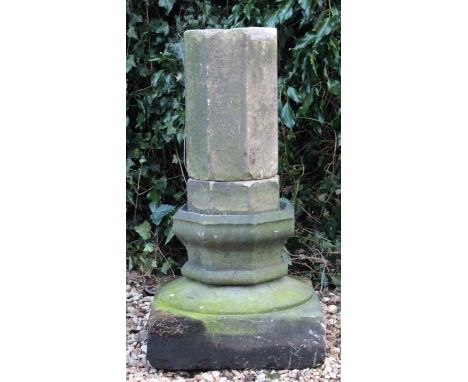 AN EARLY 19TH CENTURY CARVED STONE SUNDIAL BASE with square base and hexagonal stem 105cm high
****PLEASE NOTE THIS LOT HAS N