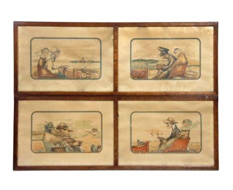 A PAIR OF FRENCH EARLY 20TH CENTURY HUMOROUS COLOURED LITHOGRAPHIC PRINTS depicting four different sorts of automobile driver