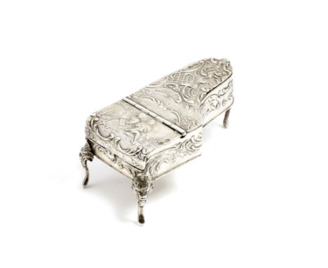 A CONTINENTAL SILVER VESTA BOX in the form of a grand piano by John George Piddington, with embossed scrolling decoration and