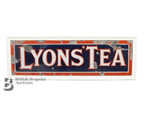 Large vintage Lyons Tea enamel sign, enclosed within a white frame, approx 149 x 44 cms.&nbsp;