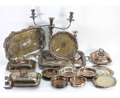 Quantity of silver plate, including large butlers tray approx 57 x 35 cms (af), another silver plated tray approx 34 x 45 cms