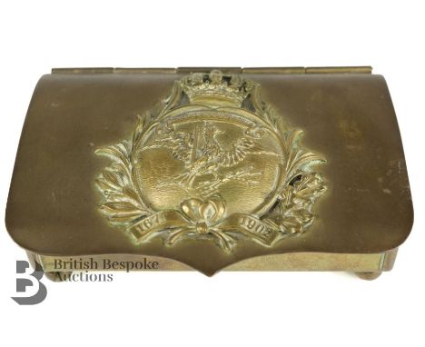 German brass trinket box with an emblem Pro Gloria et Patria (For Glory and Fatherland) the motto on the flag of the Prussian