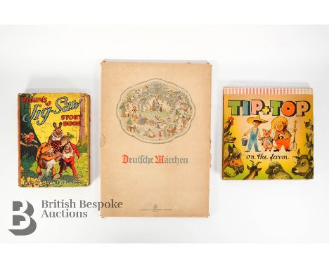 Three vintage children's books, including a German fairytale illustrated folio entitled 'Deutsche Marchen', containing 20 ill