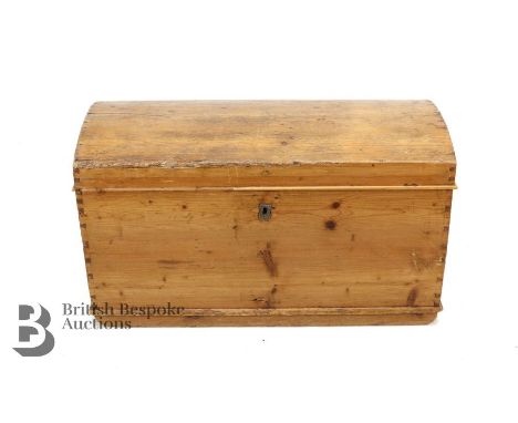 Vintage dome pine chest, with iron carry handles, approx 87 x 51 x 46 cms.&nbsp;