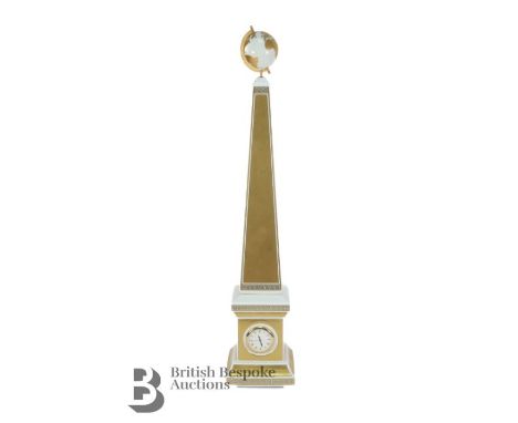 Limited edition Rosenthal Versace Carpe Diem porcelain clock nr 245/999, in the form of an Egyptian obelisk with Greek key tr