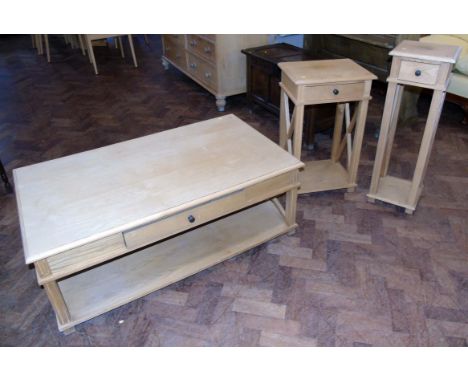 light oak coffee table, two lamp tables We are unable to do condition reports for this sale.