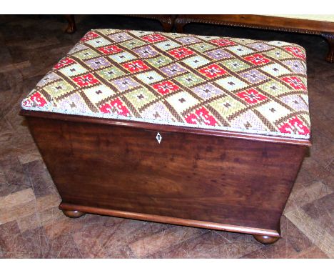 Victorian mahogany box stool with wool-work tapestry seat.
