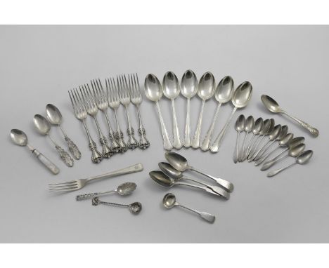 MISCELLANEOUS FLATWARE:- A set of six American dessert forks, a set of six dessert spoons, by William Hutton &amp; Sons, Lond