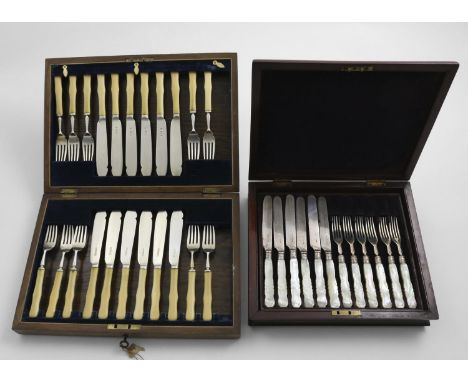 A GEORGE V CASED SET OF TWELVE IVORY HANDLED FISH KNIVES AND TEN FISH FORKS by Charles Boyton &amp; Sons, Sheffield 1918/19 a