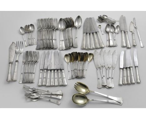 A LATE 19TH CENTURY AUSTRO-HUNGARIAN CANTEEN OF FLATWARE &amp; CUTLERY with plain "fanned" terminals and a short band of reed