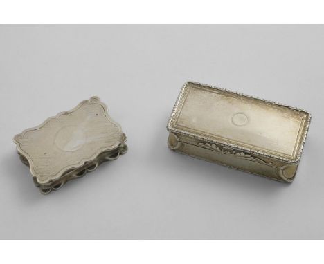 A WILLIAM IV RECTANGULAR SNUFF BOX  with engine-turned decoration and concaved corners, gilt interior, by E. Edwards, London 