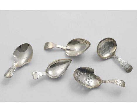 A GEORGE II CADDY SPOON with a leaf-shaped bowl and a heart-shaped terminal, initialled, by William Pugh, Birmingham 1810, to