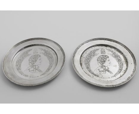 TWO ELIZABETH II LIMITED EDITION PLATES commemorating the Silver Jubilee of Queen Elizabeth II (1952-1977), each etched with 