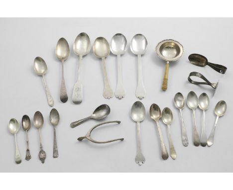 MISCELLANEOUS PIECES:- a pair of late Victorian Britannia-standard trefid table spoons, by T. Bradbury, London 1894, another 