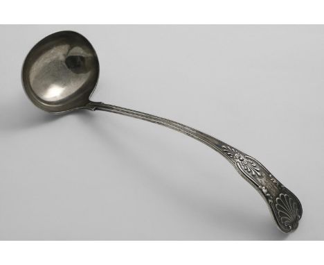 A GEORGE V KING'S PATTERN SOUP LADLE initialled, by J &amp; W. Deakin, Sheffield 1912;  12.75" (32.5 cms) long;  8.8 oz