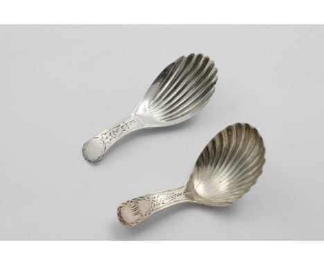 A GEORGE III PROVINCIAL CADDY SPOON with a bright-cut stem and a fluted bowl, by Joseph Hicks of Exeter, c.1800 (no date lett