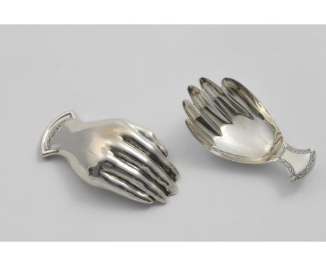 A GEORGE III NOVELTY CADDY SPOON in the form of a right hand with an engraved lug handle, by Josiah Snatt, London 1806 and, (