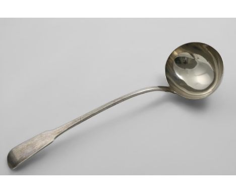 A GEORGE III FIDDLE PATTERN SOUP LADLE by Messrs. Eley, Fearn and Chawner, London 1813;  12.9"  (32.8 cms) long;  7 oz