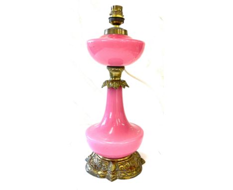 Vintage brass and glass lamp- measures approximately 15 inches tall, Untested