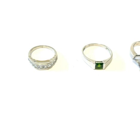 3 Ladies stone set white gold dress rings, 2 14ct gold ring weight approximately 9.6grams, 9ct gold ring weight approximately