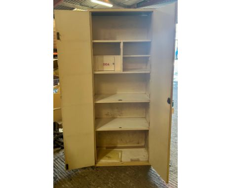 Tall vintage lockable wooden medical cupboard,  with lockable drawer, approximate measurements Height 78.5 inches, Width 31 i