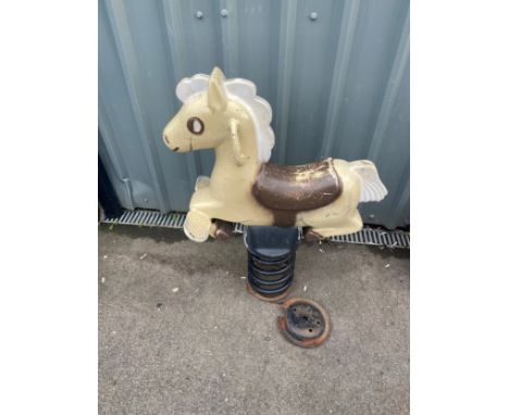 Vintage metal childrens playground rocking horse measures approx 36 inches high by 14 inches high