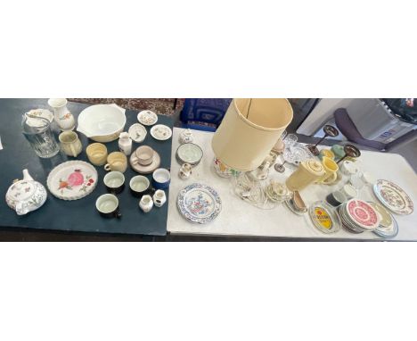 Large selection of pottery some named Poole, Aynsley, Old Country Rose to include vases, jugs, lamp, tea pot etc 
