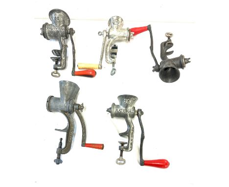 Selection of 5 vintage mincers includes National, Spong etc