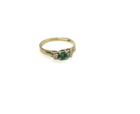 9ct gold emerald &amp; diamond ring weight 1.6g