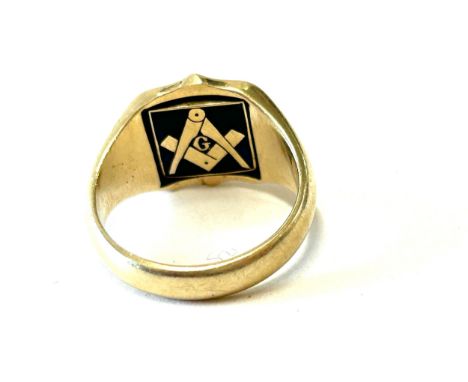 Vintage 9ct gold masonic enamel swivel signet ring, weight approximately 5.6grams, ring size L, hallmarked