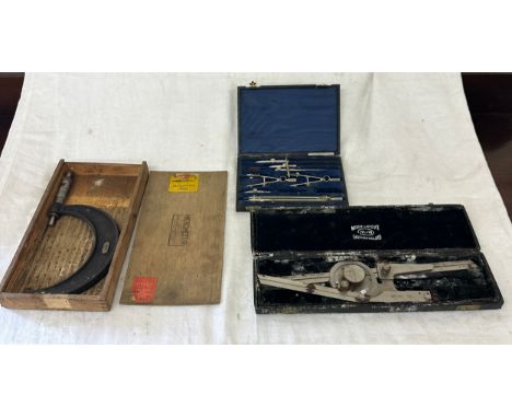 3 cased Moore and Wright mathematic sets includes compass set etc