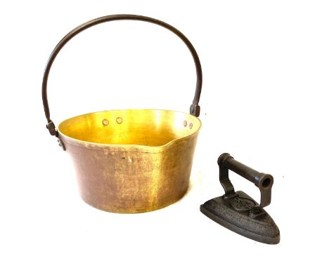 Vintage metal jam pan and one cast iron 