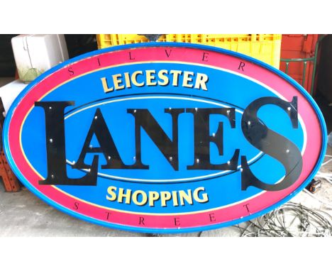 Plastic Advertising Silver Street, Lanes of Leicester vintage shopping sign, Width 96 inches, Height 57 inches