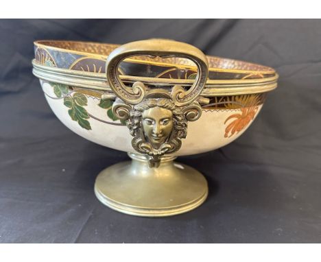 Vintage earthenware Doultons bowl and stand, A/F 10.5 inches wide 7 inches tall