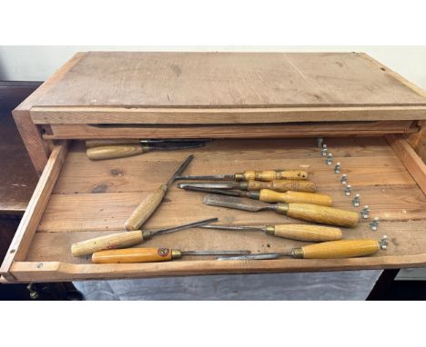 3 door wooden home made tool chest with contents