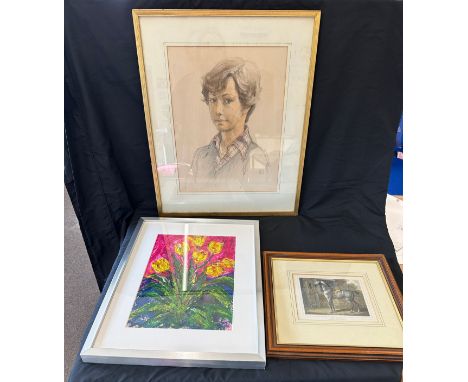 Selection of framed pictures and prints includes a Commemorative sketch by Barrie Linklater measures approx 25 inches by 21 i