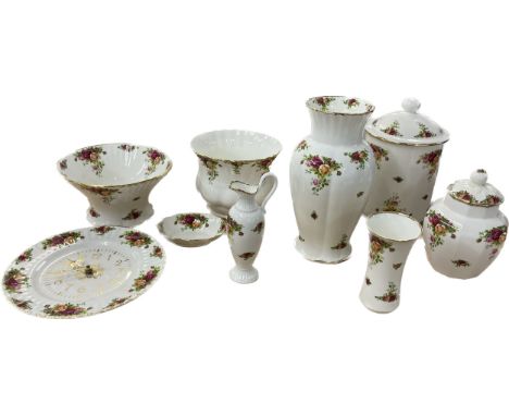 Selection of Royal Albert Old Country Rose and other to include clock, jardinere, vase etc 